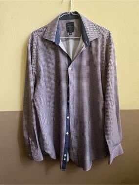 Society Of Threads Small-Check Dress Shirt in Navy & White